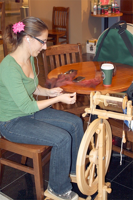 Krista Wolf of Bellevue takes time out of her day to pursue the hobby of spinning. Wolf has been spinning wool for the past five years. Here