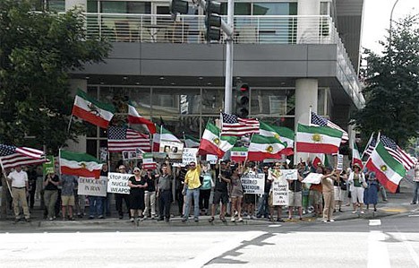 Demonstrators have gathered in downtown Bellevue every Sunday since June 7 to rally for democracy in Iran.