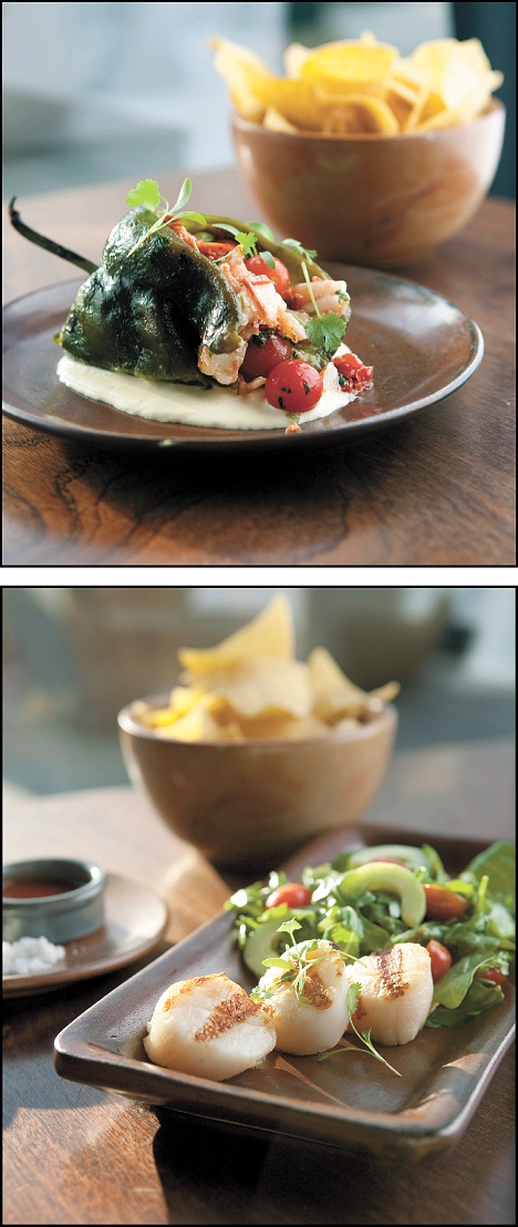 Top: The Chile Relleno is ensconced in a golden corn flour crust