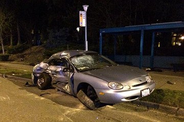 This Ford Taurus was involved in a T-bone collision on the 3100 block of 148th Avenue Northeast Thursday morning involving an Acura SUV. Both drivers were arrested for vehicular assault.