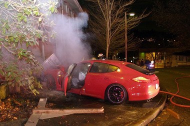 A 47-year-old Bellevue man is alleged to have struck this medical office in Mercer Island after traveling following a high-speed pursuit on Friday