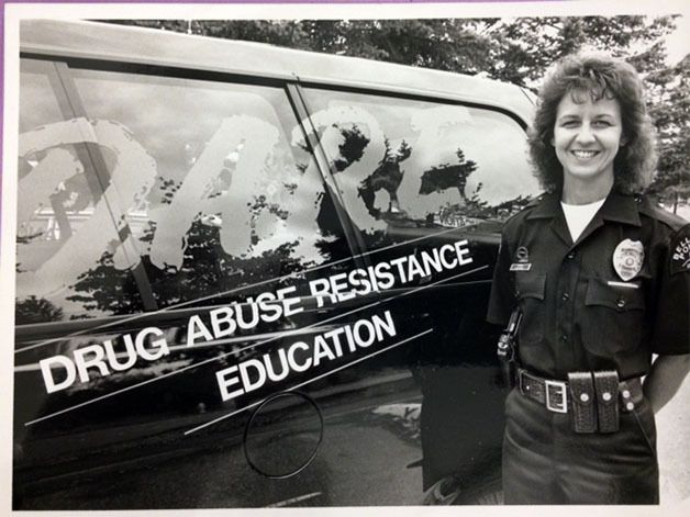 This photo shows Bellevue Police Chief Linda Pillo when she was still a patrol officer and DARE officer.