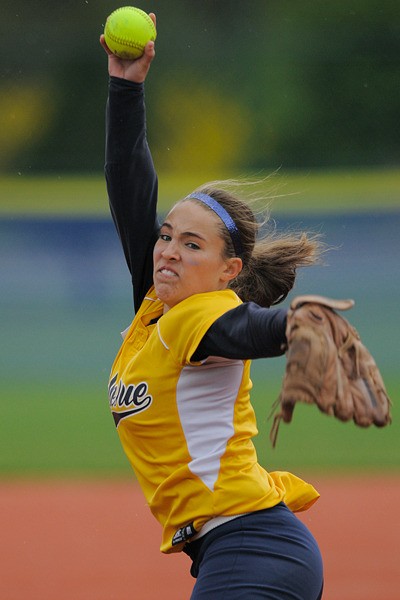 Bellevue SP Emily Fleischman throws a pitch during WIAA 3A state tournament play at the Regional Athletic Complex in Lacey on Friday.