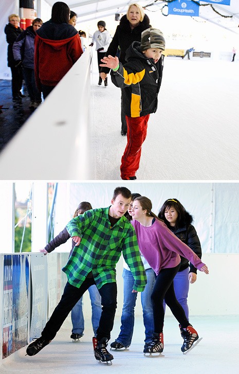 Skaters of all ages enjoy the Group Health Ice Arena at Downtown Park in Bellevue on Wednesday.