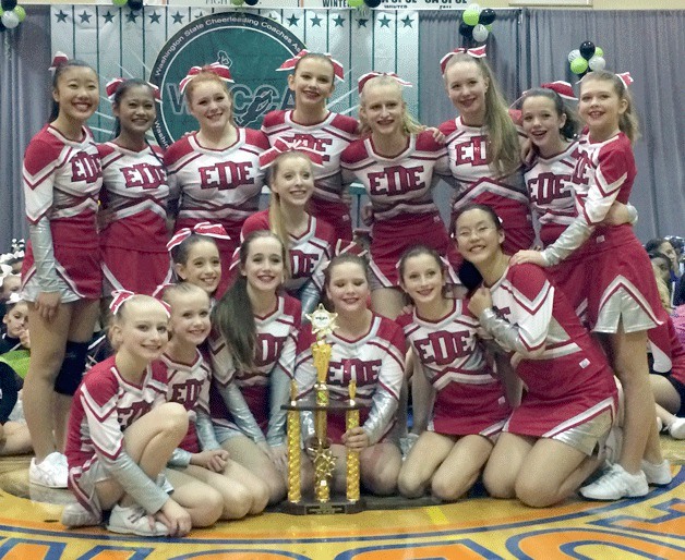 The cheerleaders from the Eastside Dream Elite 'Red Squad' competed at the Recreational Cheer State Championships recently at Auburn Mountainview High School and came away with the state championship in the Senior Rec division. The girls are ages 10-15 and this was the first time any of them had ever competed in cheerleading. The recreation program is not competition-focused