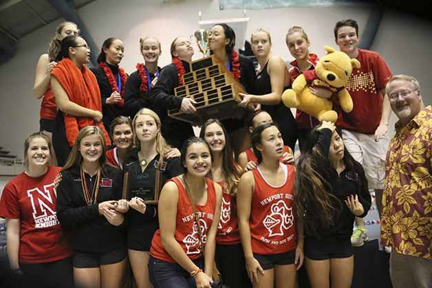 Newport with its 4A state title trophy