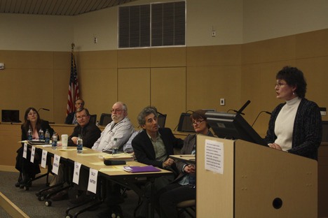 The independent panel that spoke Wednesday included (left to right) Bellevue parent Karen Campbell