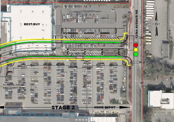 Phase 2 of the city of Bellevue's Northeast Fourth Street extension is slated to begin in 2015 from the old BNSF Railway section to 120th Avenue Northeast. Best Buy has filed suit over the city's decision to run the extension through a portion of its Bellevue store.