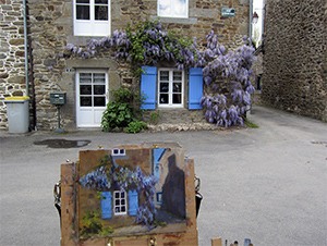 Bellevue artist Jan Jewell’s painting of a wisteria on a window at St. Suliac