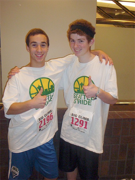 Jonathan Newman (left) and Nathan Hemphill participated in the Big Climb for Leukemia and Lymphoma on Sunday