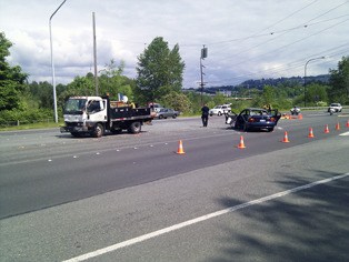 The scene of the crash on Bellevue Way S.E. near Southeast 30th Street