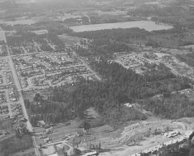 1979 aerial of the Ardmore Park area. The clearing in this photo was made for Evergreen East. Microsoft is now located here.