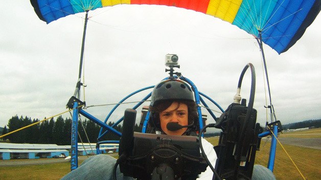 Interlake High School junior Zach Sweetser flying his powered parachute.