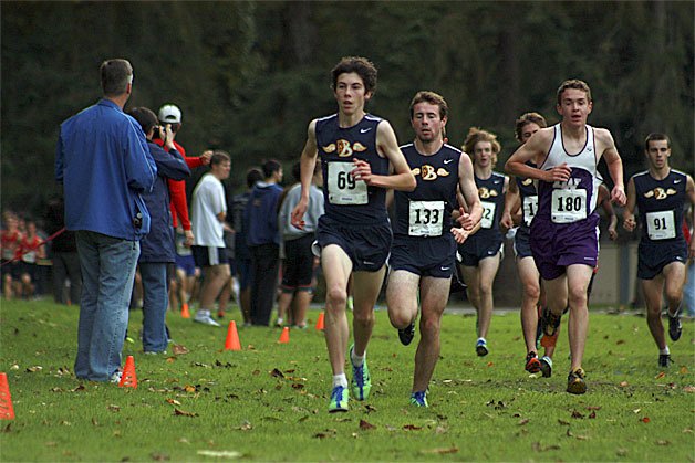 Bellevue's John Fowler (69) led the pack throughout at the 3A KingCo cross country meet.