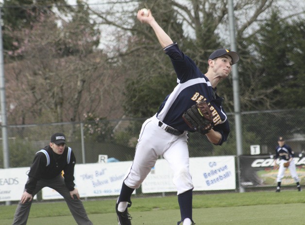 Bellevue's Nolan Watson fires a pitch during a game with Newport.