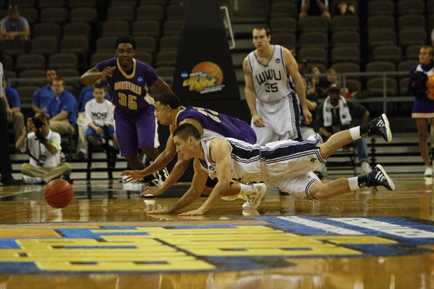 Richard Woodworth battles for a loose ball during his team's title game win over Montevallo.