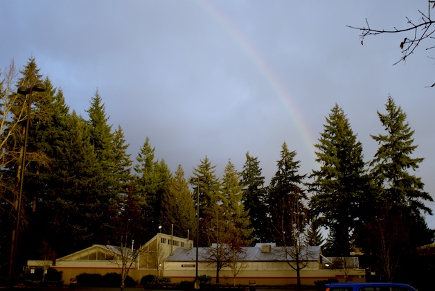 Residents in the Overlake area near Interlake High School scrambled for their cameras on the afternoon of Jan. 3 to capture a vivid rainbow that looked as if it was going from Sherwood Forest Elementary School to nearby neighborhoods.