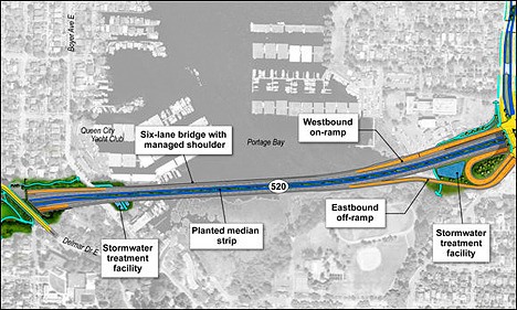 Drawing shows 520 route through the Portage Bay area of Seattle.