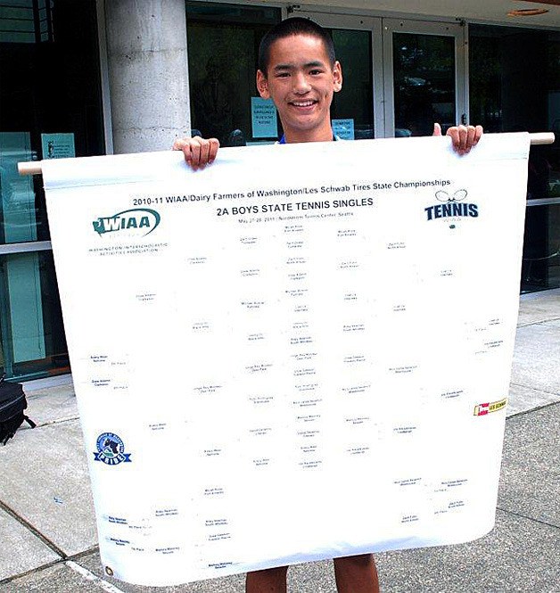 Interlake sophomore Luat Le holds the state championship bracket for the 2A boys singles tournament