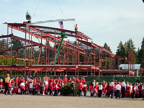 St. Louise Parish 'topped off' its new school and faith formation center last week. All the structural steel frame is complete