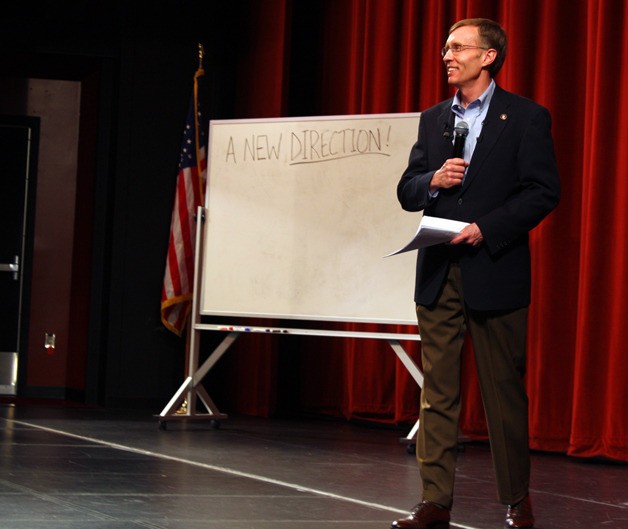 Attorney General Rob McKenna lays out his 'New Direction' at a rally at Sammamish High School to announce his candidacy for the governor's office.