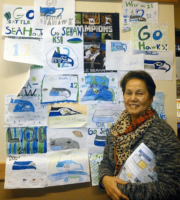 Lucille Lozada's second graders at St Louise Parish School created drawings of the Seahawks and the 12th Man for an open house at the school. Lozada said the drawings took the place of Seahawks paraphernalia that wouldn't be affordable. Send us your best photos of 12th Man pride