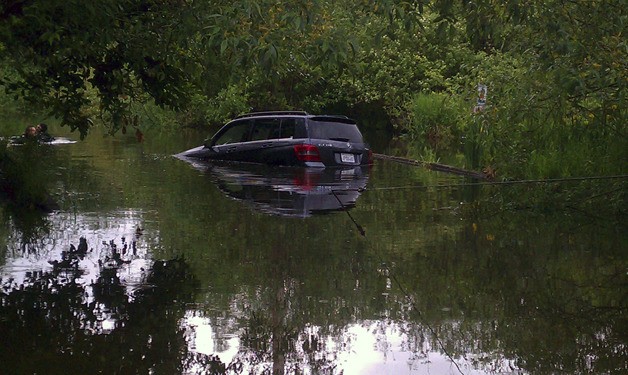 A rental Mercedes SUV was driven into the Mercer Slough Wednesday morning when the driver received faulty directions from a GPS.