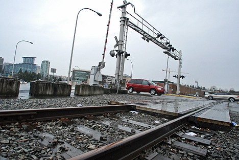 The potential rail/trail line in Bellevue runs behind Whole Foods Market on Northeast Eighth Street in the Midlakes area of the city.