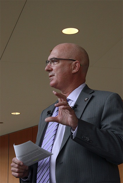 Bellevue Police Deputy Chief Jim Jolliffe speaks during a Thursday press conference regarding the firing of an officer.