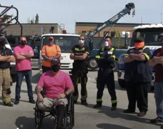 Shortly after tow truck technician, David Rios, lost his leg in a collision, his employer — Chappelle’s Towing, LLC. — and Clark County Fire District 6 joined AAA Washington to create a PSA with the support of and participation from WSDOT highway crew, WSP troopers and operators from Speed’s Towing, TLC Towing & Recovery, and Triple J Towing. Photo courtesy of AAA.